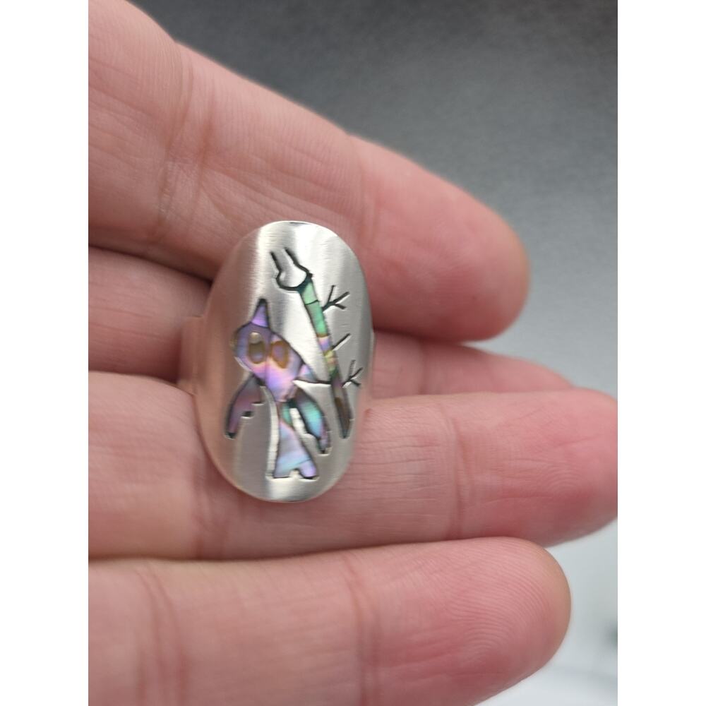 Taxco Sterling Silver Ring Inlaid With Abaloney&MOP Bird Motif Size 7.75 - Picture 7 of 11